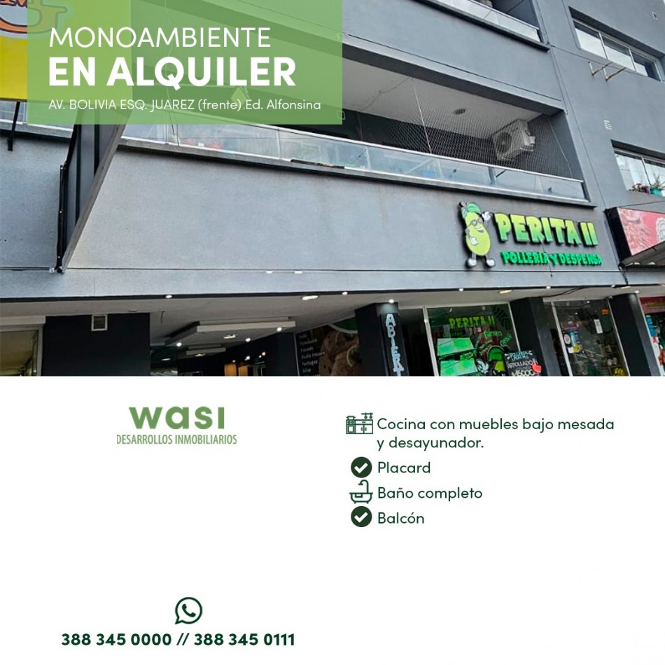 ALQUILER MONOAMBIENTE HUAICO