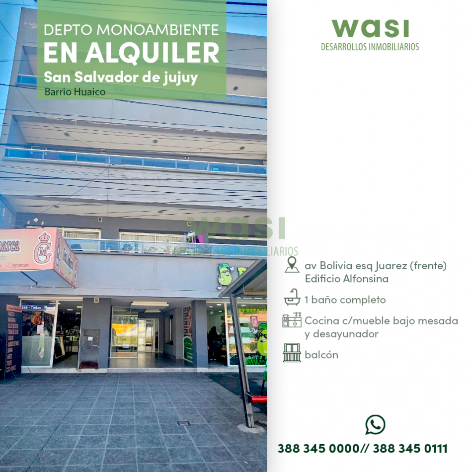 ALQUILER MONOAMBIENTE HUAICO
